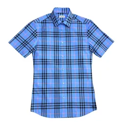 Áo Sơ Mi Cộc Tay Nam Burberry Cotton Ip Check Shirt Màu Xanh Blue Size M