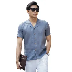 Áo Sơ Mi Linen Nam F2 Fashion & Freedom SMMN012-S-XX- 0621 Màu Xanh Xám Size S