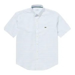 Áo Sơ Mi Cộc Tay Nam Lacoste Cotton-Linen Striped Shirt CH4726 - HBP Màu Xanh Nhạt Size 38