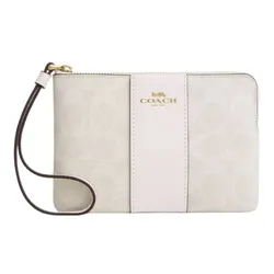 Ví Nữ Coach Corner Zip Wristlet In Signature Canvas With Stripe CW854 Màu Trắng Kem