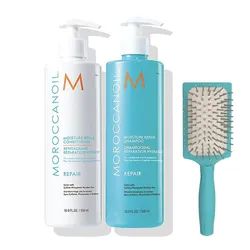 Combo Dầu Gội Và Xả Phục Hồi Dưỡng Ẩm Tóc Moroccanoil Moisture Repair (2 x 500ml) + Lược Mini Paddle Brush