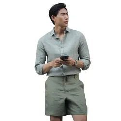 Áo Sơ Mi Nam F2 Fashion & Freedom Linen SMM125-RN-S-0619 Màu Xanh Rêu Size S