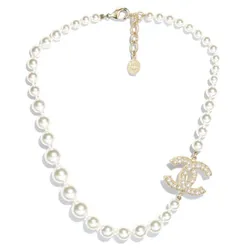 Dây Chuyền Nữ Chanel Glass Pearls CC Necklace Màu Trắng