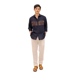 Áo Sơ Mi Nam F2 Fashion & Freedom Linen SMM136-XANH DEN THEU-XL-0924 Màu Xanh Đen Size XL