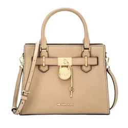 Túi Xách Nữ Michael Kors MK Hamilton Small Logo Signature Satchel Bag Camel 35H3GHMC0L Màu Be