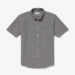 Áo Sơ Mi Nam Lacoste Coolmax Blend Jacquard Short Sleeve Check Shirt CH720 - 031 Màu Đen Size 38