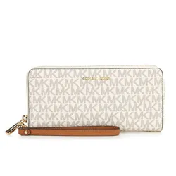 Ví Nữ Michael Kors MK Signature Logo Print Canvas Continental Travel Wallet Vanilla Màu Trắng Họa Tiết