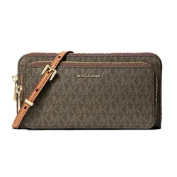Túi Đeo Chéo Nữ Michael Kors MK Jet Set Large Signature Logo Crossbody Bag 32F5GJ6C7B Màu Nâu Đen