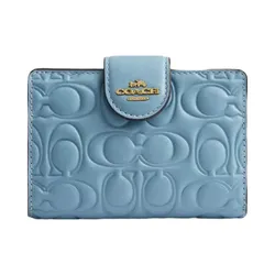 Ví Nữ Coach Medium Corner Zip Wallet In Signature Leather Azure CZ341 Màu Xanh