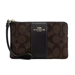 Ví Nữ Coach Corner Zip Wristlet In Signature Canvas CS602 Màu Nâu