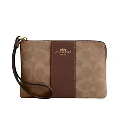 Ví Nữ Coach Corner Zip Wristlet In Signature Canvas With Stripe CW854 Màu Nâu
