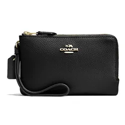 Túi Cầm Tay Coach Wristlet F87590 Pebble Leather Double Zip Black Màu Đen