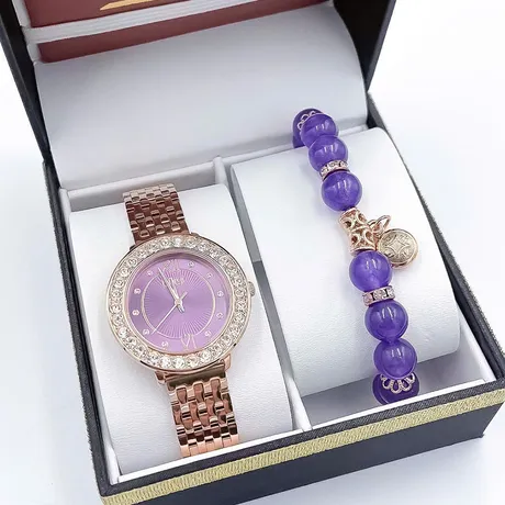 Burgi — Set Đồng Hồ Nữ Burgi BUR274 Watch + Vòng Tay Đá Cẩm Thạch Màu Và