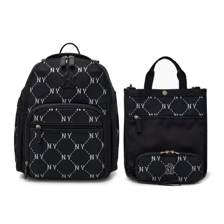 MLB Korea — Set Balo Và Túi Tote MLB Jacquard Monogram 7ABKMD35N Màu Đen