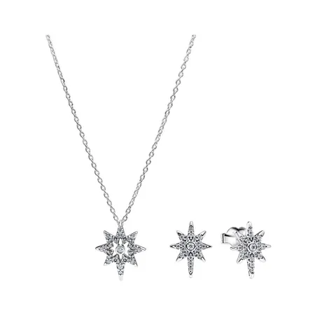 Pandora — Set Dây Chuyền Và Khuyên Tai Pandora North Star Stud Necklace An