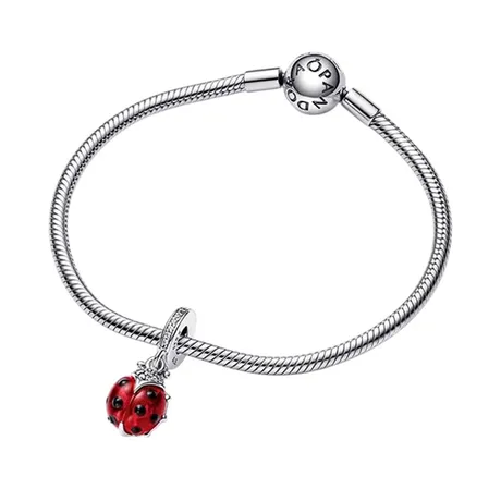 Pandora — Set Vòng Đeo Tay + Hạt Vòng Charm Nữ Pandora Red Ladybird Dangle