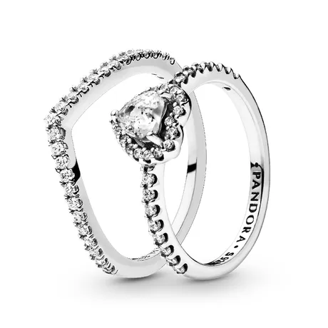 Pandora — Set Nhẫn Nữ Pandora Sparkling 196316CZ/198421C01 Heart Ring Màu 