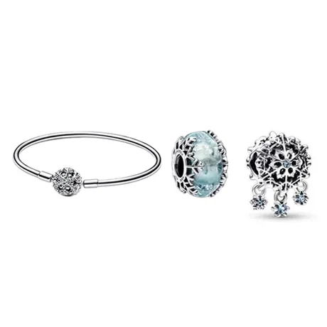 Pandora — Set Vòng Tay Và Charm Pandora Moments Sparkling Snowflake Clasp 