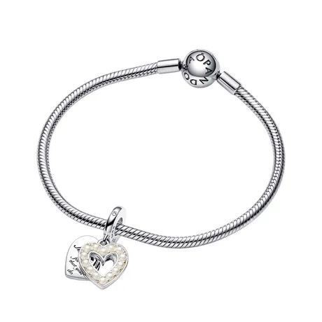 Pandora — Set Vòng Đeo Tay + Hạt Vòng Charm Pandora Pearlescent White Hear