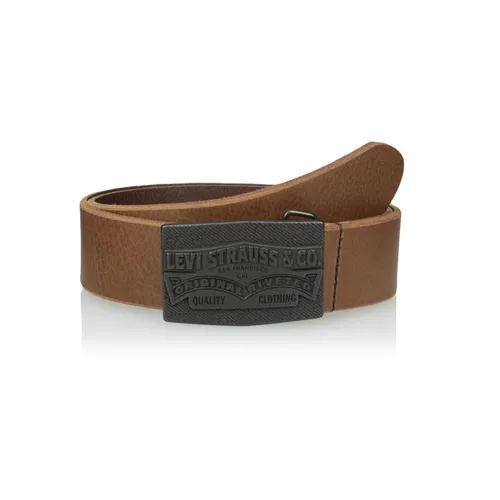 Thắt lưng - Thắt Lưng Levi's Men's Leather Belt with Large Logo Plaque-Brown - Vua Hàng Hiệu