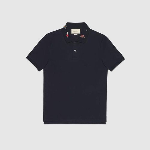 Áo Phông Gucci Embroidered Cotton Polo Màu Đen, Size L-2