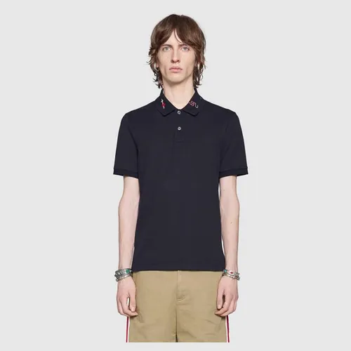 Áo Phông Gucci Embroidered Cotton Polo Màu Đen, Size S - Thời trang - Vua Hàng Hiệu