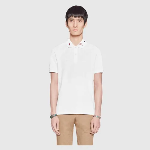 Áo Phông Gucci Embroidered Cotton Polo Màu Trắng, Size L - Thời trang - Vua Hàng Hiệu