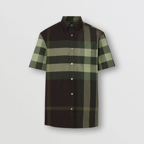 Áo Sơ Mi Burberry Short-sleeve Check Stretch Cotton Shirt Dark Forest Green Size L-2