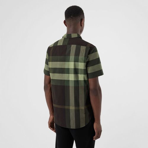 Áo Sơ Mi Burberry Short-sleeve Check Stretch Cotton Shirt Dark Forest Green Size L-3