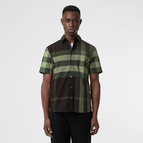 Áo Sơ Mi Burberry Short-sleeve Check Stretch Cotton Shirt Dark Forest Green Size L-5