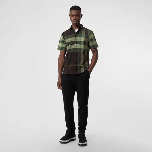 Áo Sơ Mi Burberry Short-sleeve Check Stretch Cotton Shirt Dark Forest Green Size S-1