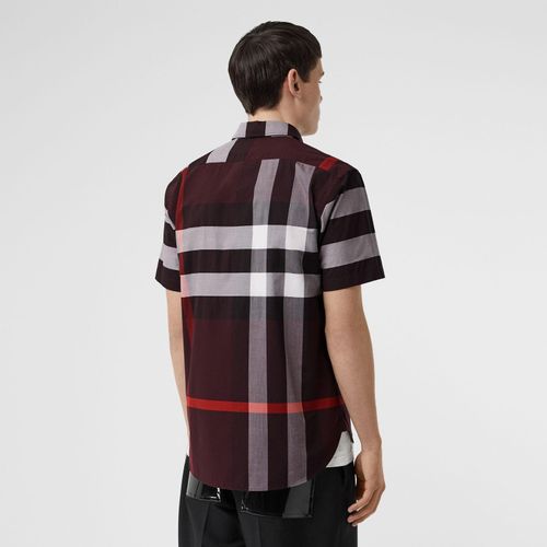 Áo Sơ Mi Burberry Short-sleeve Check Stretch Cotton Shirt Deep Claret Size L-4