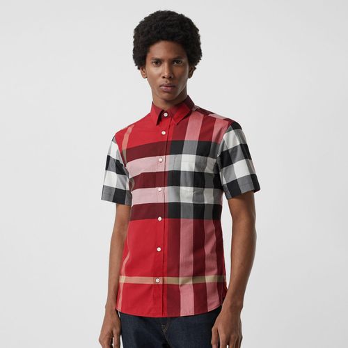 Áo Sơ Mi Burberry Short-sleeve Check Stretch Cotton Shirt Parade Red Size L-2