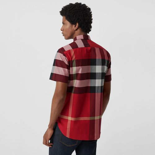 Áo Sơ Mi Burberry Short-sleeve Check Stretch Cotton Shirt Parade Red Size L-4