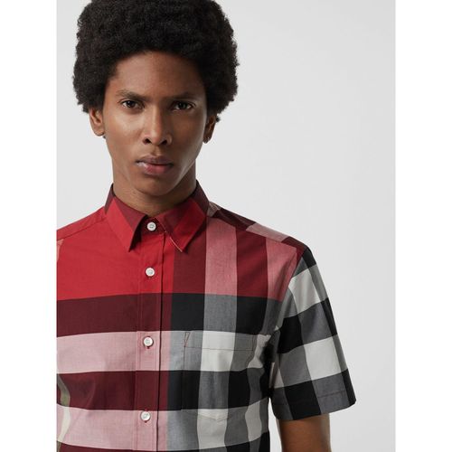 Áo Sơ Mi Burberry Short-sleeve Check Stretch Cotton Shirt Parade Red Size S-5