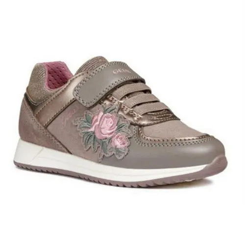 Sneakers Bé Gái Geox J JENSEA G. B SYNT.SUEDE+GBK Họa Tiết Thêu Hoa Màu Be Size 30