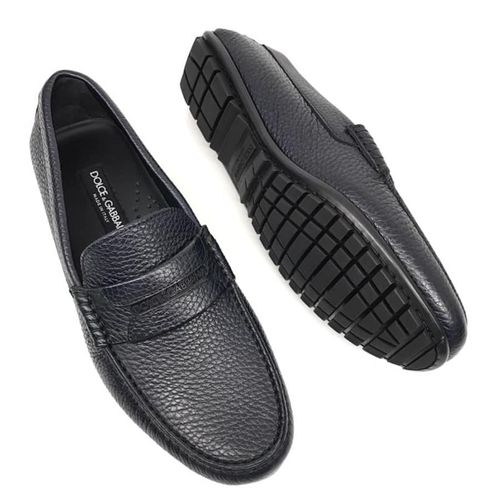 Giày Lười Loafer Dolce & Gabbana D&G Da Sần Màu Navy