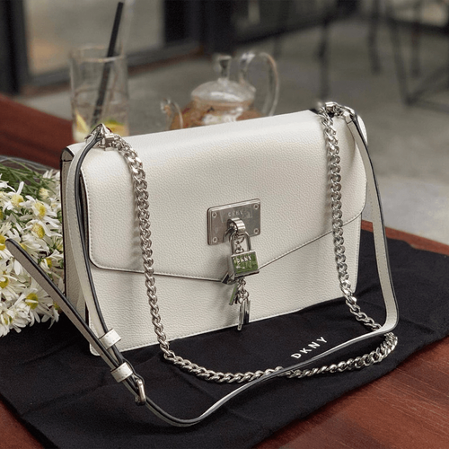 Túi Xách DKNY Elissa Pebbled Leather Shoulder Bag White - 2