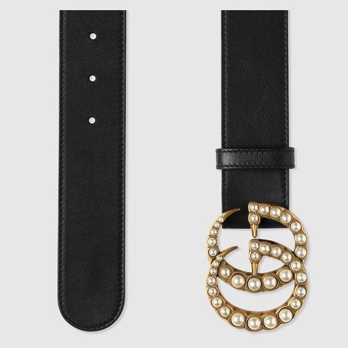 Thắt Lưng Gucci Leather Belt With Pearl Double G-2