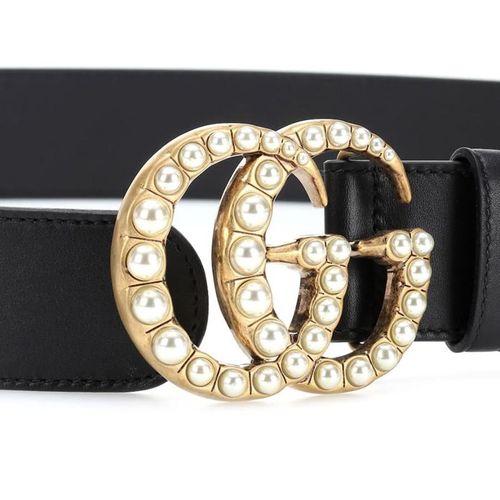 Thắt Lưng Gucci Leather Belt With Pearl Double G-3