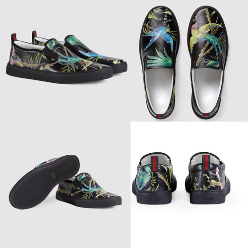 Giày Gucci Men's Shanghai Tropical Print Slip-On Sneakers, Màu Đen-4