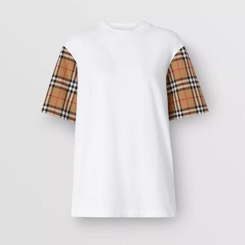Áo Phông Burberry Vintage Check Detail Cotton T-shirt Màu Trắng