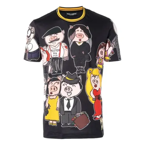 Áo Phông Nam Dolce & Gabbana D&G Pig Family Short Sleeved T-Shirt Màu Đen Size 48