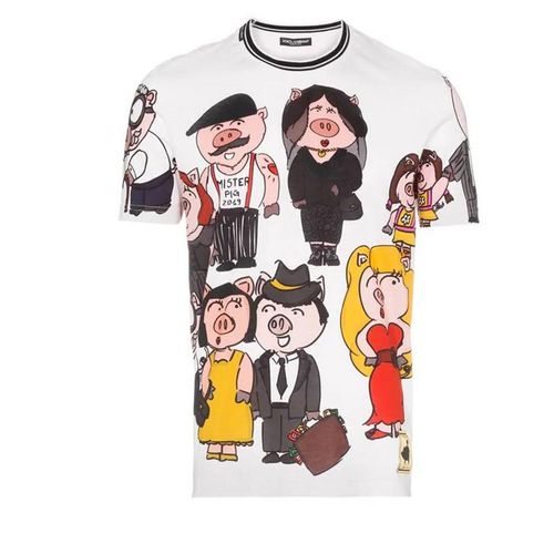Áo Phông Nam Dolce & Gabbana D&G Pig Family Short Sleeved T-Shirt Màu Trắng
