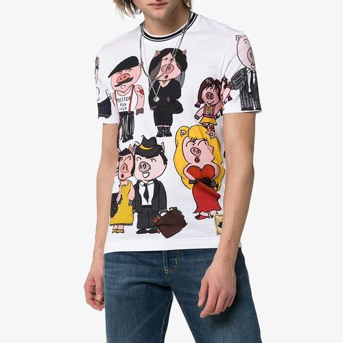 Áo Phông Dolce & Gabbana Pig Family Short Sleeved T-Shirt Màu Trắng-3