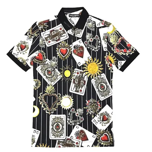 Áo Polo Nam Dolce & Gabbana D&G Màu Đen Họa Tiết Lá Bài