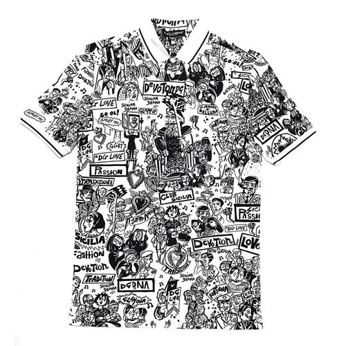 Áo Polo Nam Dolce Gabbana D&G T-Shirt Họa Tiết Trắng Đen