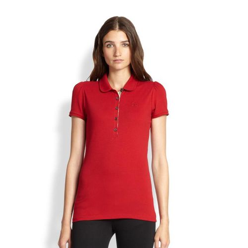 Áo Thun Burberry Brit Red Women's Sleeve Polo Tee Shirt Màu Đỏ Size XS