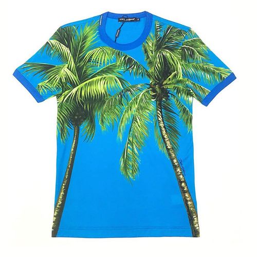 Áo Thun Dolce & Gabbana Men's Tropical Print T-shirt Màu Xanh Blue Họa Tiết Cây Dừa