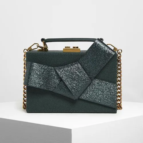 Túi Nữ Charles & Keith CNK Metallic Ribbon Top Handle Bag CK2-50700838 Màu Xanh Green